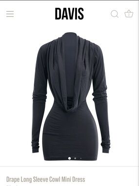 DAVIS Black Drape Long Sleeve Cowl Mini Dress